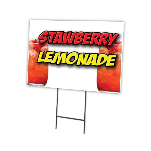 Strawberry Lemonade Yard Sign & Stake outdoor plastic coroplast window, C-1824 Strawberry Lemonade